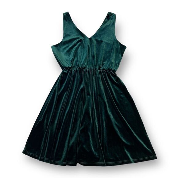 French Grey Green Velvet Dress Size Large - Picture 1 of 6